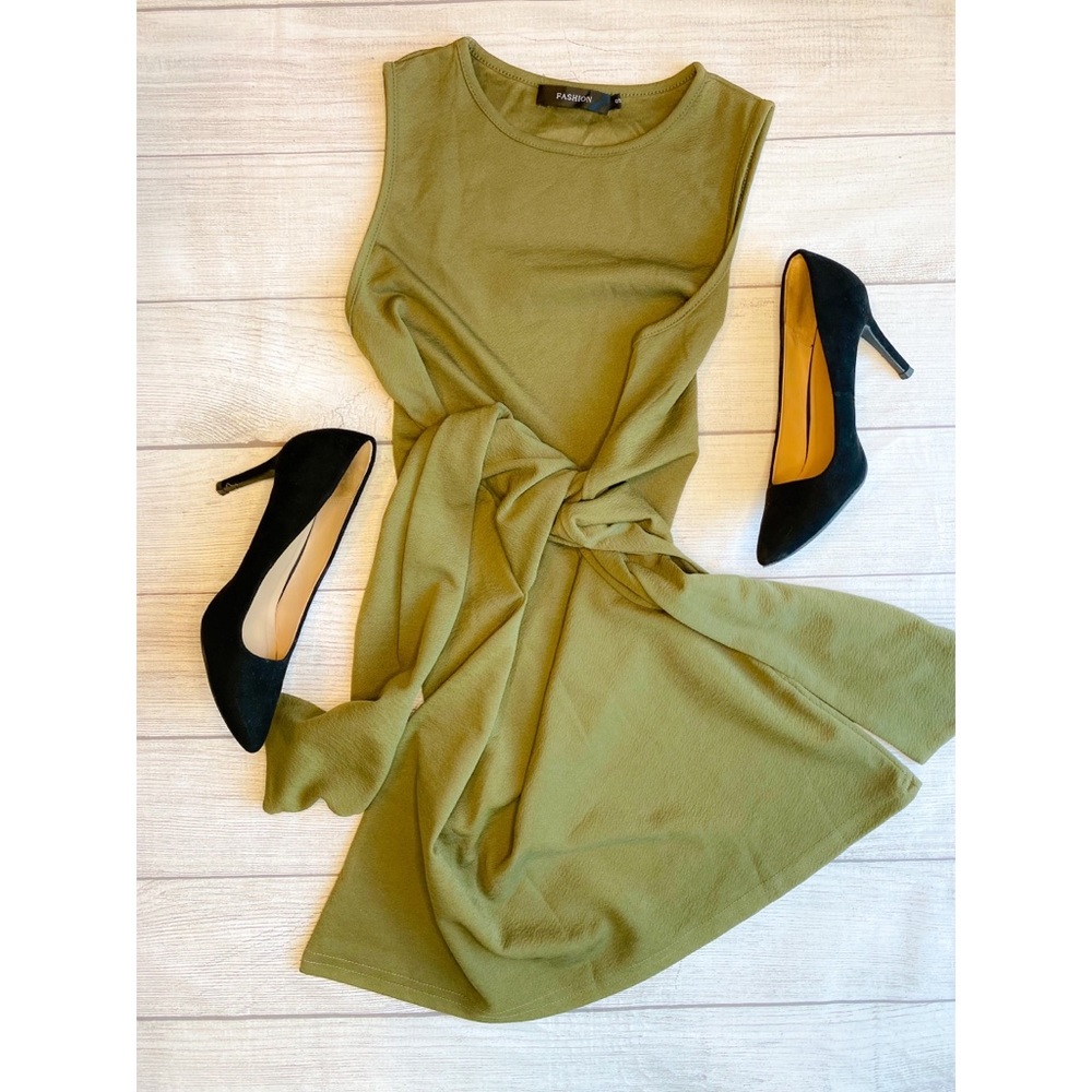 Olive Green Tie Waist Dress